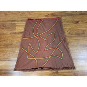 AVATAR Clothing‎ Womens Brown Bojo Hippie Midi Skirt Size Small Embroidered